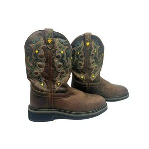 Justin Sunney Western Work Boots Women 8B‎ Brown Good Composite Toe Leather